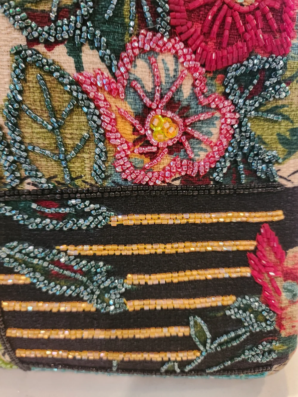Isabella Fiore Vintage Y2K Beaded Patchwork Bamboo Handle Satchel Bag, RARE